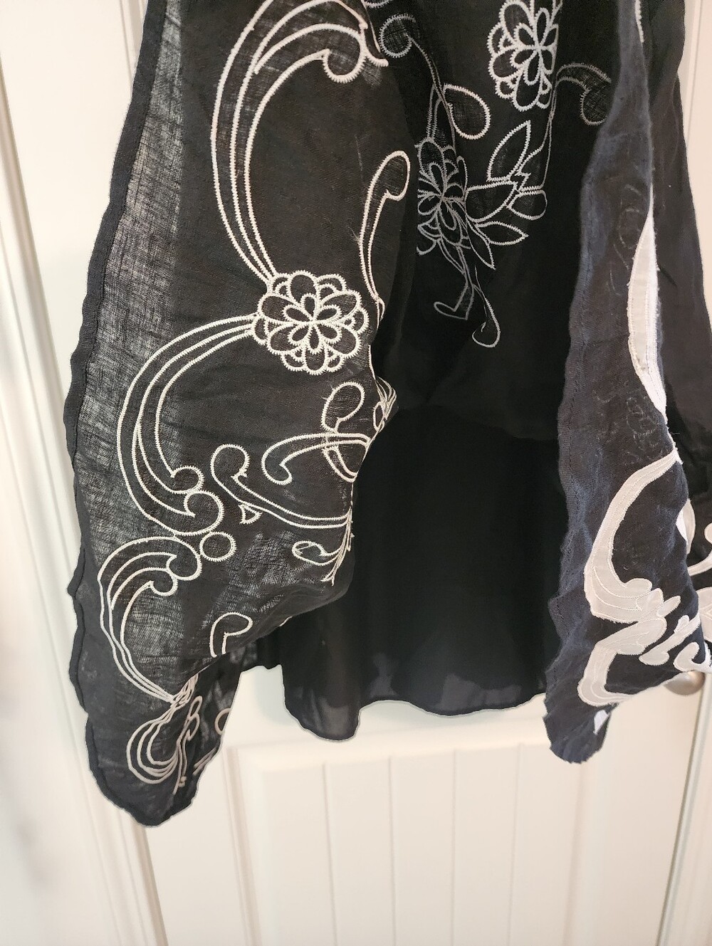 Peter Nygard Black White Floral Border 100% Linen Sleeveless Midi Dress Sz 12 - Picture 6 of 12
